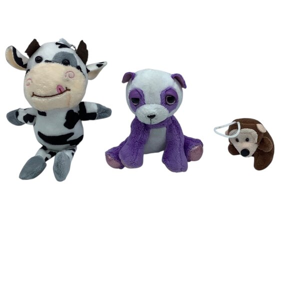 Cow Panda Monkey Plush Toys Keychain Soft Huggable 2.5"-7" Lot of 3 - Picture 1 of 8